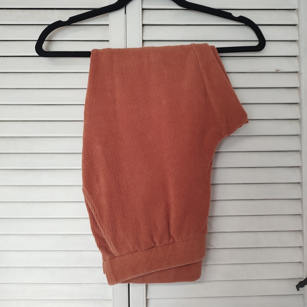 Land's End Women's Sport Knit High Rise Corduroy Leggings, Large Petite, Rust